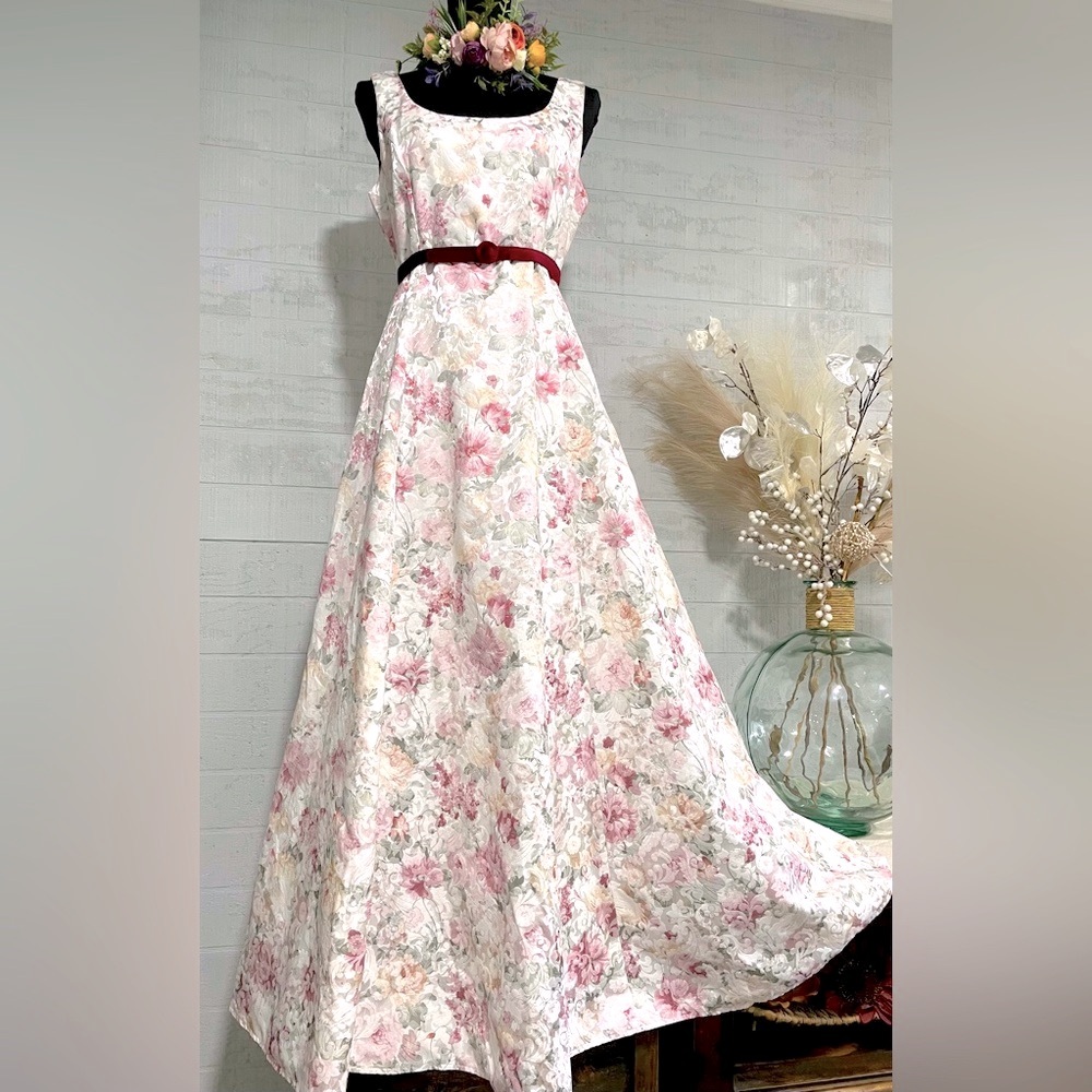 Jessica McClintock Floral Pink and White Dress